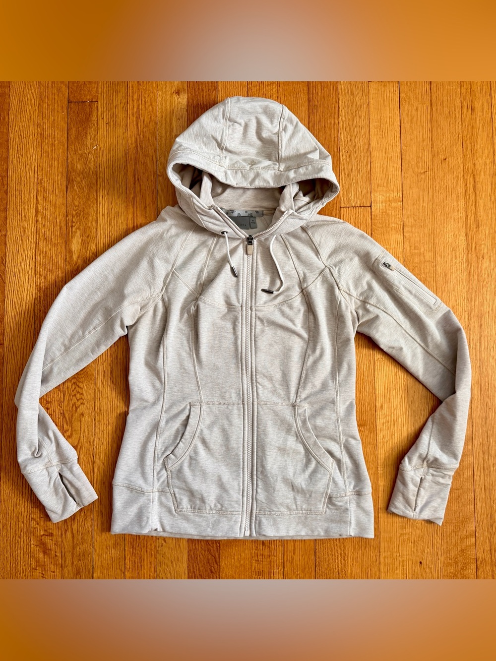 Athleta Heathered Light Gray Hooded Utility Jacket